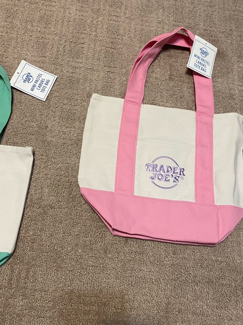 New {Trader Joe’s} Mini Pastel Canvas Tote Bags - Set of 2 - Picture 5 of 11